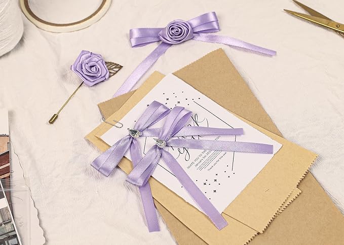 Lavender Satin Ribbon 3/8 inch X Continuous 100 Yards, Single Face Polyester Ribbon Perfect for Gift Wrapping, Flower Bouquet, Wedding Decor, Crafts, Bow Making, Sewing and More