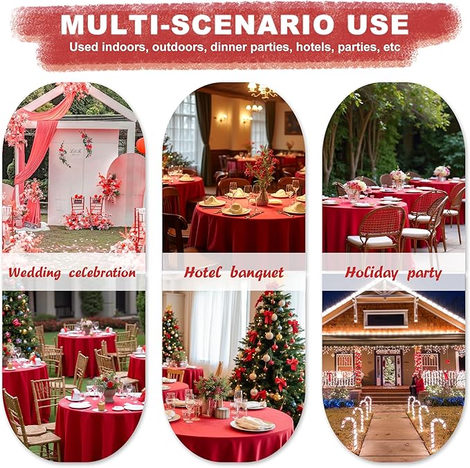 sancua 6 Pack Christmas Red Round Tablecloth 90 Inch, Stain and Wrinkle Resistant Table Cloth - Washable Polyester Decorative Fabric Table Cover for Dining Tables, Buffet Parties and Camping