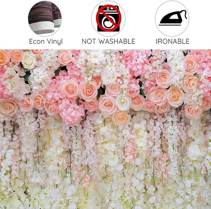 5x4ft Pink Rose Flower Wedding Photography Backdrop Spring Floral Photography Backdrop Valentine's Day Mother's Day Girl Birthday Baby Shower Wedding Bridal Party Banner Photo Booth Props Background