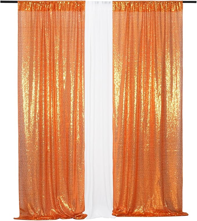 Eternal Beauty 2 PCS Sequin Backdrop Curtain, Halloween Sequin Wedding Backdrop for Christmas Party, Birthday (Orange 2FTx8FT)