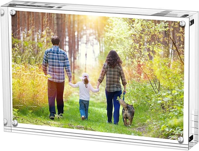 Boxalls Acrylic Photo Frame 9 x 13 cm (3.5 x 5 inch), Double Sided Picture Frame with Magnetic, Clear Frameless Desktop Photo Block