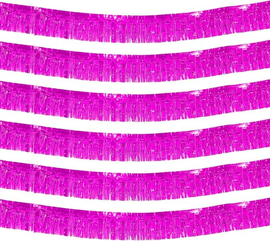 6 Pack 10 Feet Pink Metallic Foil Fringe Garland Rectangular Banner for Parade Floats, Thanksgiving, Christmas, Birthday, Halloween Party Decorations