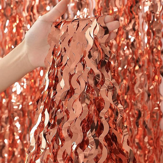 Wavy Fringe Curtain - Rose Gold, 3.3 ft x 6.6 Feet, Pack of 3 | Party Decorations, Streamers for Birthday Backdrop