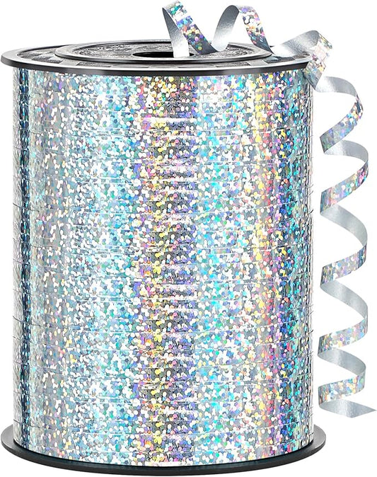 500 Yards Metallic Silver Curling Ribbon-Balloon String-Balloon Ribbon Iridescent Shiny Roll for Party Decoration, Gift Wrapping, Birthday, Art Crafts