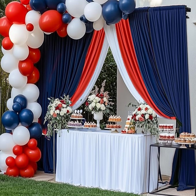 60×12ft Navy Blue Wrinkle Free Backdrop Curtain for Wedding Parties, 12 Panels 5×12ft Long Soft Silky Polyester Backdrop Drapes Photo Back Drop Curtains for Birthday Photography Background Cloth