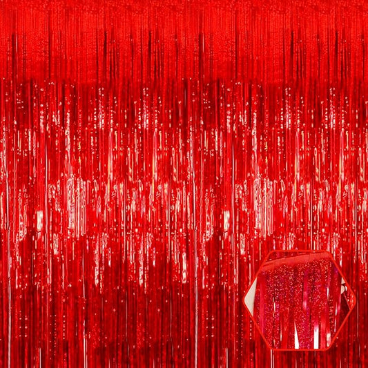 6 Pack Red Foil Fringe Curtain Backdrop, 3.28Ft x 8.2Ft Metallic Tinsel Foil Fringe Streamer Curtains for Photo Booth, Birthday, Wedding, New Year Party Decorations