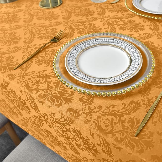 SASTYBALE Square Jacquard Tablecloth Washable Spill Proof Wrinkle Resistant Damask Table Cloth, Soft Polyester Table Cover for Kitchen Parties Farmhouse, Amber 52×52 Inch