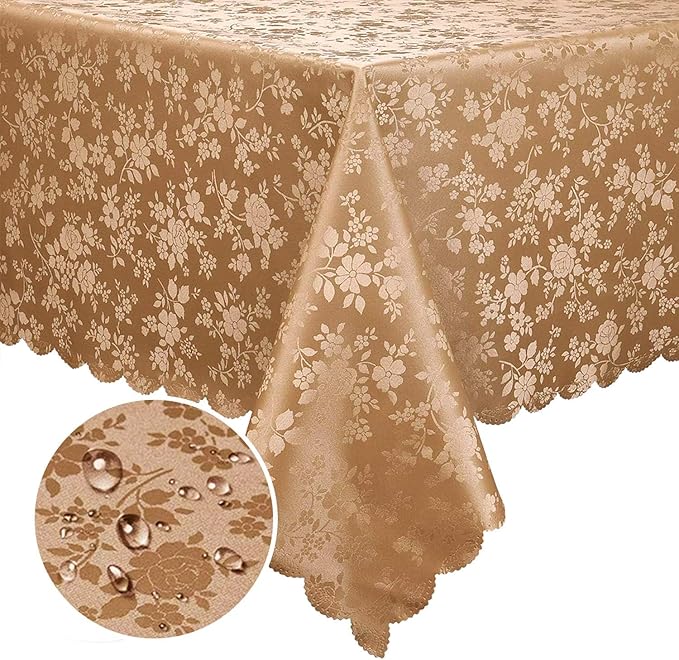 Smiry Rectangle Table Cloth, Waterproof Heavy Duty Vinyl Tablecloths, Wipeable Washable Table Cover for Kitchen and Dining Room (Brown, 60" X 140")