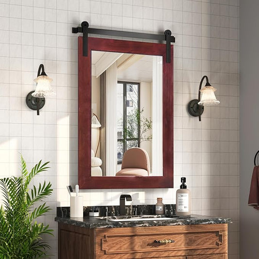 COGOOD Farmhouse Barn Door Mirror - 25 x 38 Rustic Bathroom Mirror for Living Room, Entryway, Vanity Wall Decor (Espresso)