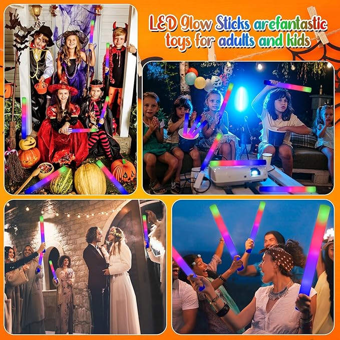 LifBetter 192 Pcs Foam Glow Sticks Bulk,Led Glow Sticks with 3 Modes Colorful Flashing,Long Life Battery Glow In The Dark Party Supplies for Weddings,Parties,Festivals,Sporting Events
