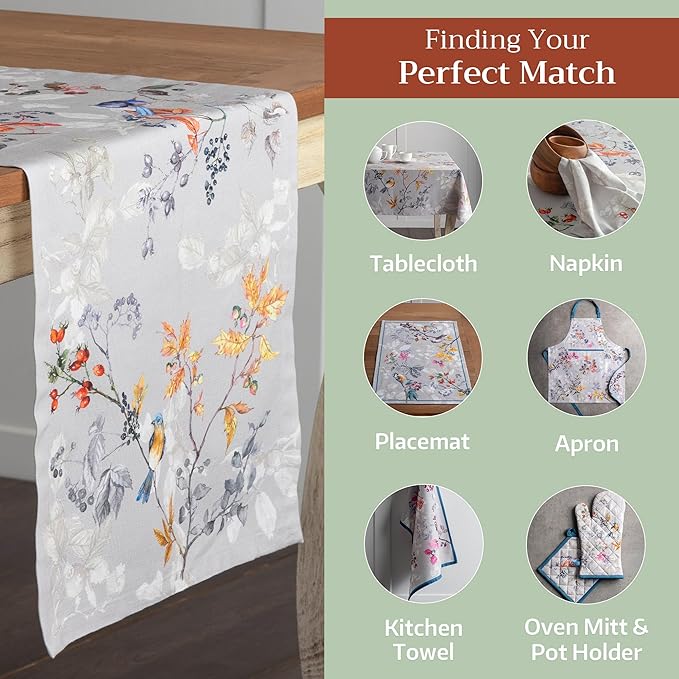 Maison d' Hermine Table Runner 100% Cotton Single Layer Table Runners 72 inches Long for Thanksgiving Christmas Decorations Home Kitchen Dining Party Wedding (Equinoxe - Grey, 14.5" x 72")