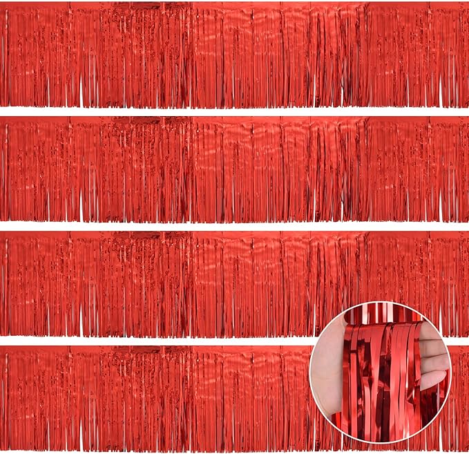 Red Birthday Decorations Tinsel Garland Parade Float Decorations for Trailer 4Pack 12FT Casino Theme Party Decorations Carnival Ceiling Fringe Banner Backdrop for Streamers Party Decorations
