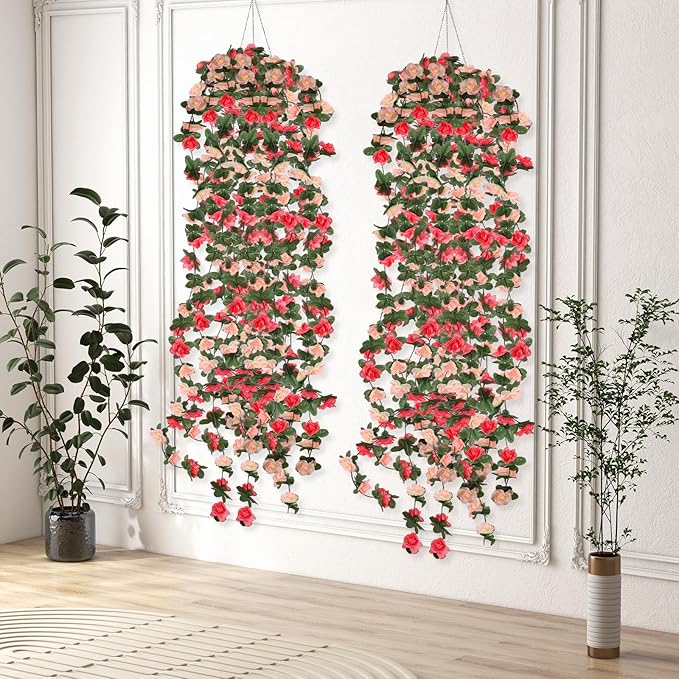 5 Pcs 41FT Flower Garland, Artificial Rose Garland Flowers Plants Fake Flower Hanging Rose Ivy, Birthday Party Valentine's Day Wedding Wall Arch Decor（Pink）