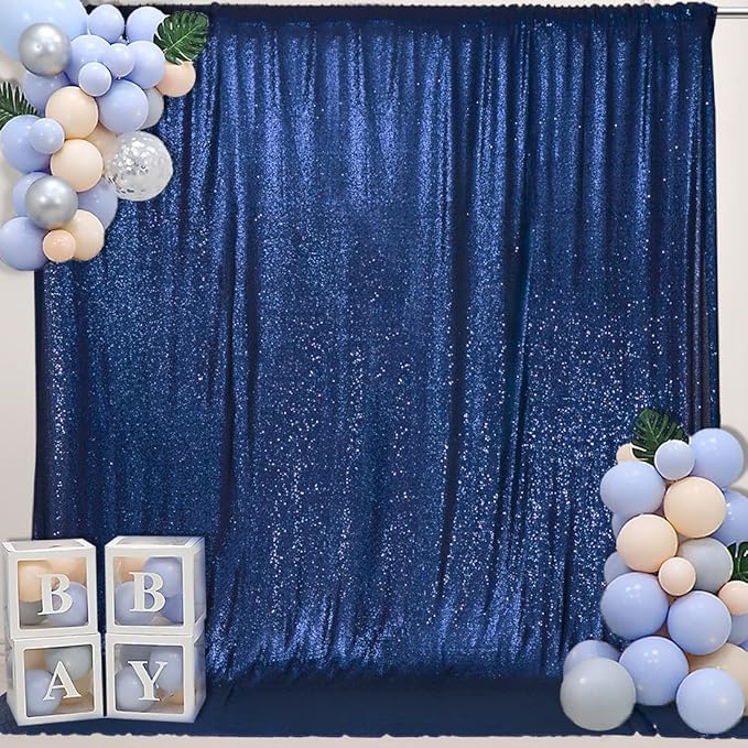 PartyDelight Sequin Backdrop Navy Blue 6Ft x 8Ft Photograph Back Drop Wedding Special Events