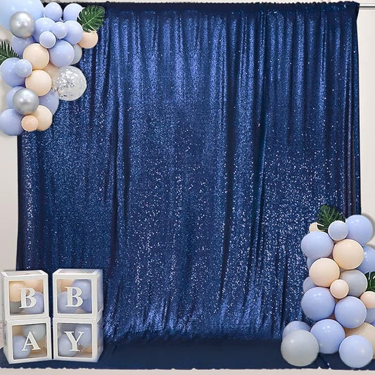 PartyDelight Sequin Backdrop Navy Blue 6Ft x 8Ft Photograph Back Drop Wedding Special Events
