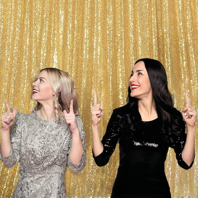 Juya Delight 10ft x 10ft New Gold Sequin Photography Backdrop Curtain for Wedding Party Decoration Festival Ceremony