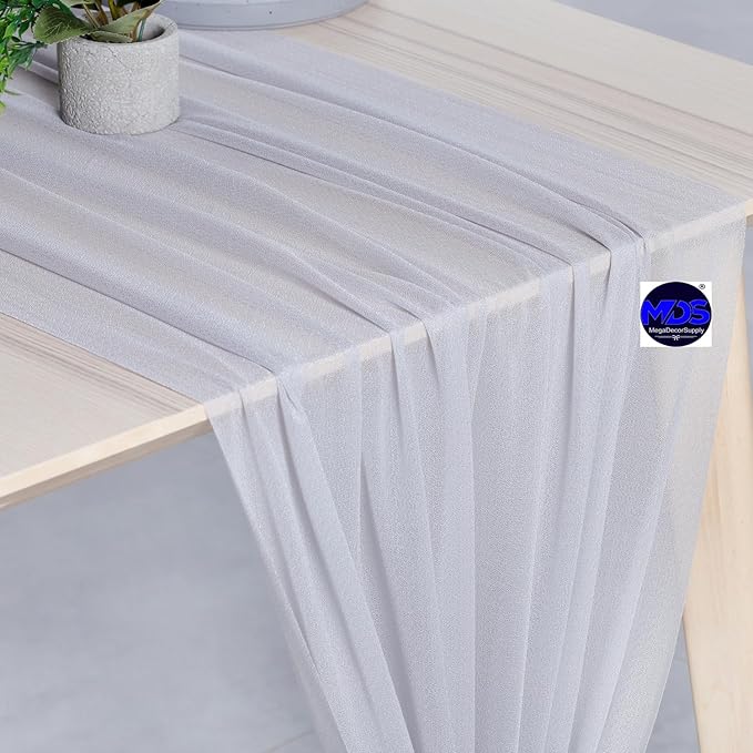 MDS Halloween Chiffon Table Runner - 1 Pack, 29 x 170 Inches, 14ft Each - Sheer Spooky Table Runners for Haunted House Parties, Trick-or-Treat Tables, Witchy Décor, Wedding & Events - Cool Gray