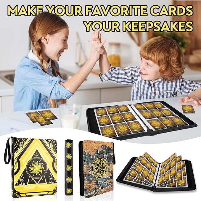 9 Pocket Card Binder for MTG/YGO/PTCG/Game Cards, Holds 900 Cards,Premium Card Collector Book for TCG Players,Toys Gifts for Kids(Yellow)