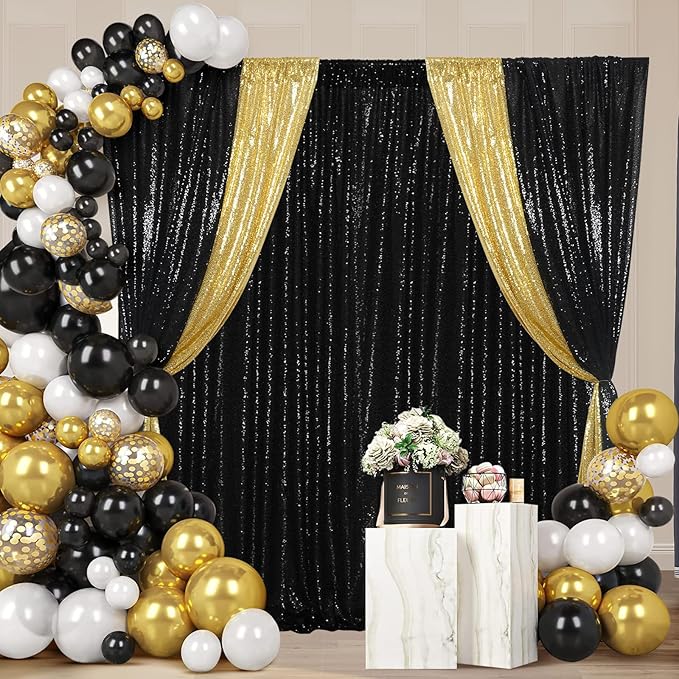 Poise3EHome 4x8ft Black Sequin Backdrop, Upgrade Shimmer Backdrop for Halloween Decor, Party Photo Booths, and Event Decorations