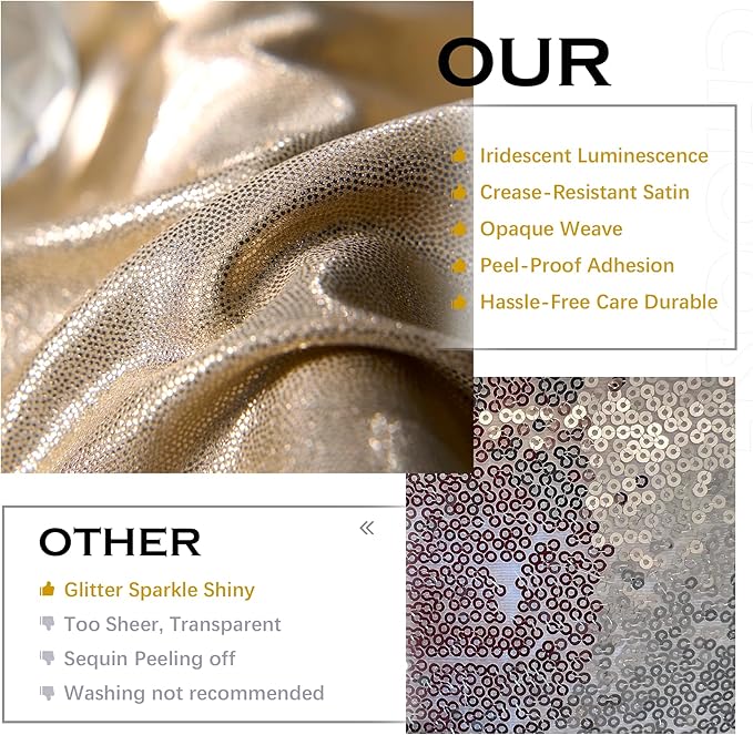 PartyVillage 10x10FT Champagne Gold Sequin Backdrop Curtain -2 Panels 5x10FT Wrinkle Free Shimmer Back Drop Cloth, Glitter Backdrop Drapes for Photography, Birthday, Wedding, Graduation Background