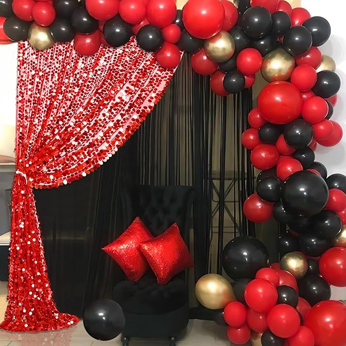 Red Big Payette Sequin Backdrop 4ftx8ft Glitter Drapes Panels Home Party Cake Table Background Curtains Decorations