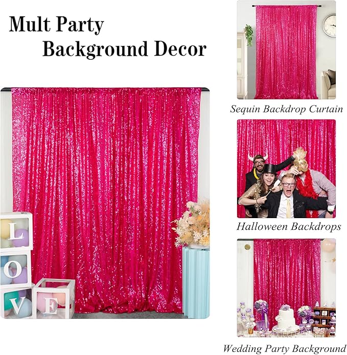 DUOBAO 7FTx7FT Fuchsia Glitter Sequin Backdrop - Perfect for Christmas, Weddings, Parties & Photography