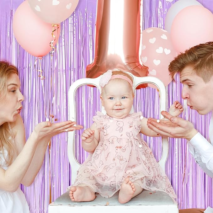 5 Pack Purple Foil Curtain Backdrop 3.2ft x 8.2ft Tinsel Foil Fringe Curtains Macaron Photo Booth Streamer Backdrop for Party Decorations Birthday Baby Shower Bachelorette Holiday (Pastel Purple)