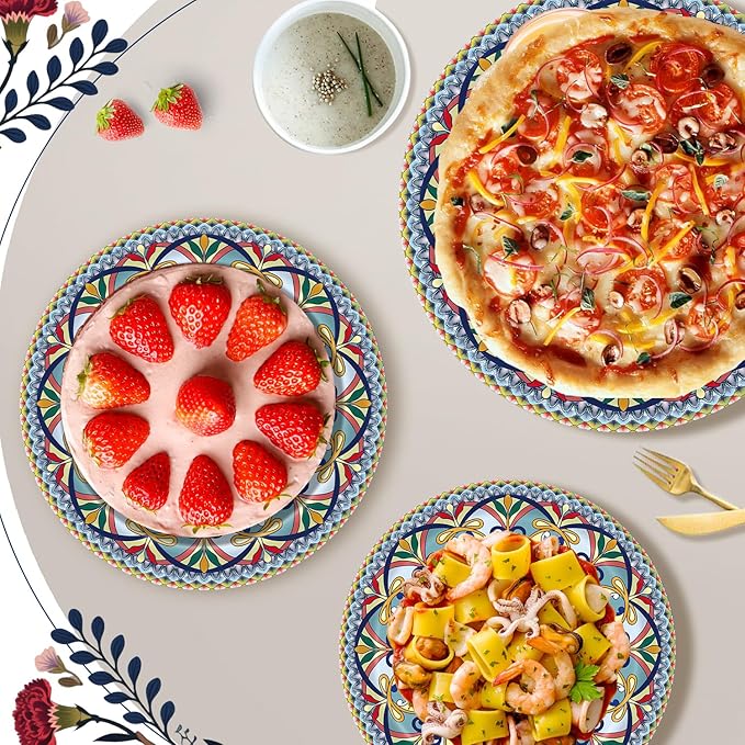 100PCS Boho Paper Plates (50×7 Inch & 50×9 Inch)–Vintage Bohemian Style Disposable Plates, Dessert Party Dinner Plates, Dinnerware Plate Set for Birthday Gatherings