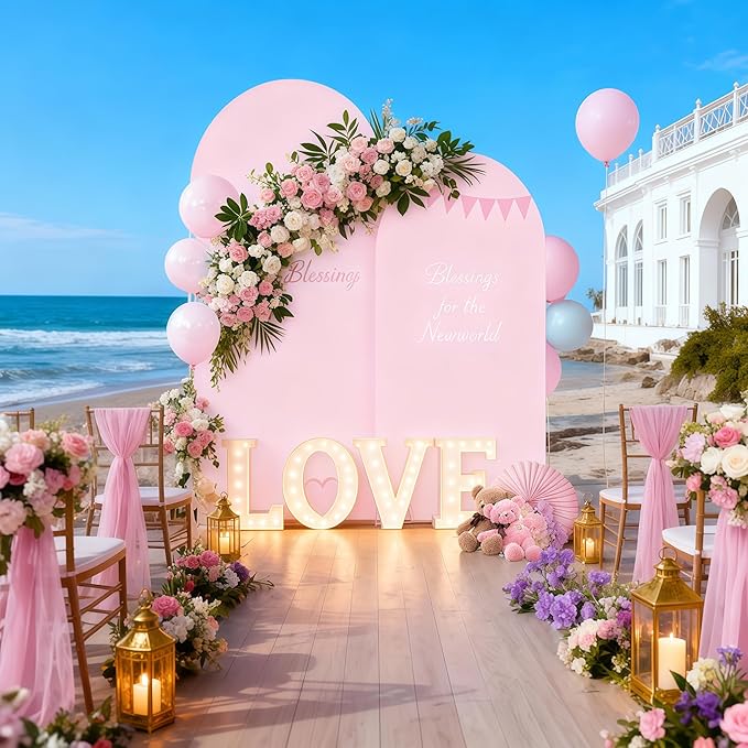 6.6FT Pink Arch Backdrop Cover - Polyester Fitted Wedding Arch Stand Covers Round Top Chiara Arch Backdrop Cover for Birthday Party Banquet Photo Background Decoration