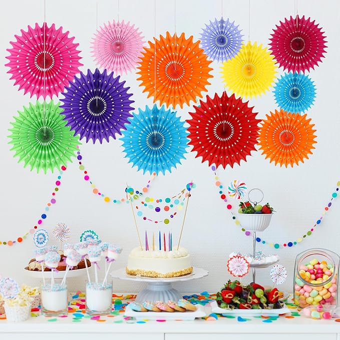 BestoFun 12PCS Paper Fans Mexican Party Decorations Tissue Paper Flowers Decorations for Girl Groovy Birthday Baby Shower Wedding Bachelorette Room Wall Hanging Décor