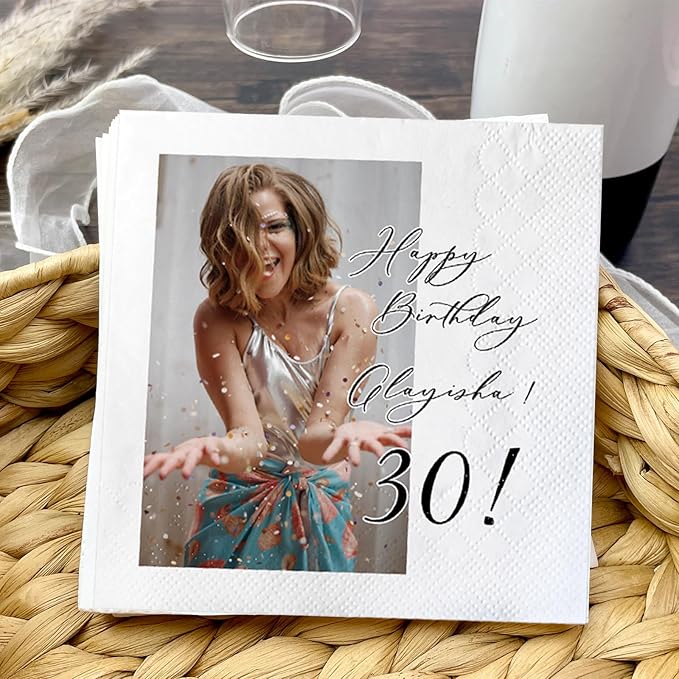 Personalized Custom Napkins: 50 Personalized Printed Napkins, 3 Ply, Custom Cocktail Napkins - Imprinted with Your Logo, Photo or Any Design You Want (white)