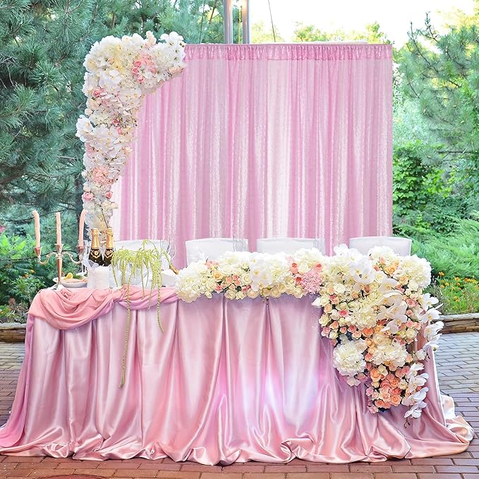 Sugargirl Matte Pink Sequin Backdrop Curtain 2 Panels 2FTx8FT Glitter Pink Background Drapes Sparkle Photography Backdrop for Party Wedding Birthday Wall Decoration