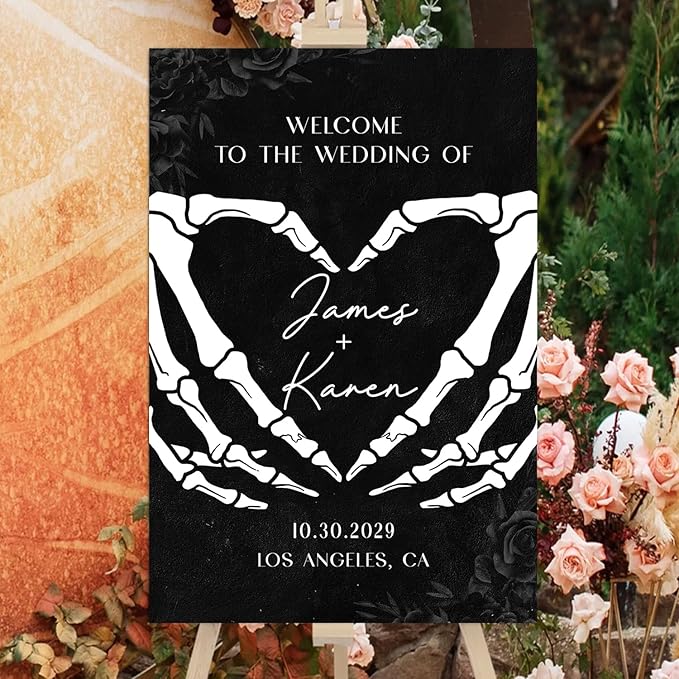 Halloween Wedding Welcome Sign, Gothic Welcome Sign Black Wedding Sign, Wedding Sign Halloween Wedding, Gothic Wedding, Black Wedding Gothic Welcome Sign, Welcome Wedding Sign With Stand