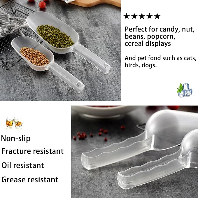 3PCS Clear Plastic Ice Scoop, 12 ounces Alec Ice Scoop, Kitchen Scoop for Ice Bucket Ice, Popcorn, Coffee Beans, Flour (12 oz.)