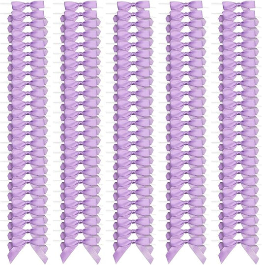 Bright Creations 100 Pack Purple Twist Tie Bows for Treat Bags, 3" Small Satin Ribbons for Craft Decoration, Gift Wrap, Themed Party Favors, Baked Goods - Purple Bow