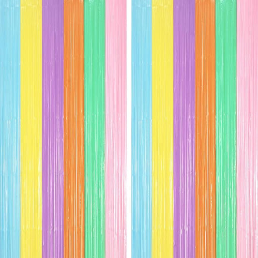 2 Pack Pastel Rainbow Foil Fringe Backdrop Curtains, Tinsel Streamers Party Decorations, Fringe Backdrop, Door Shimmer for Baby Shower or Birthday Party
