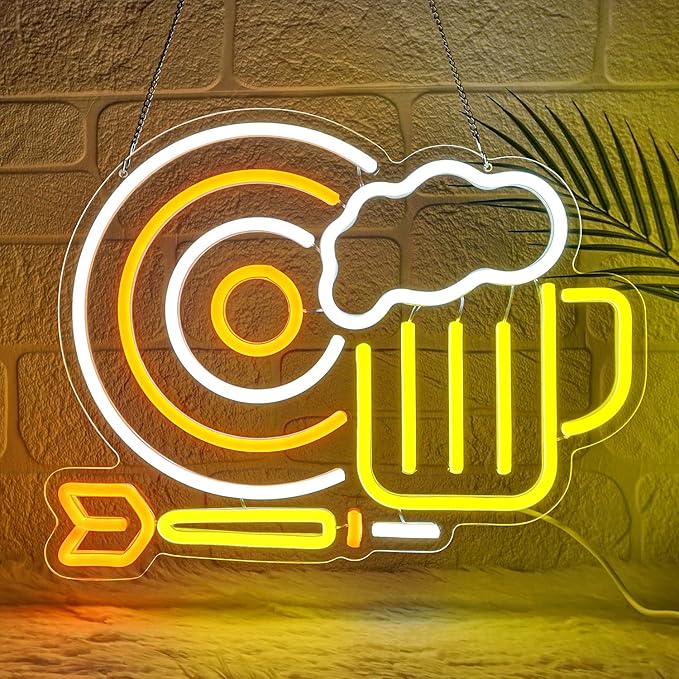 Beer Darts Neon Sign,Neon Signs for Wall Decor,Led Beer Sign for Bar,Neon Light Sign for Man Cave,Beer Sign for Bedroom,Light Up Sign for Bar,LED Wall Art Neon Sign for Party,Pub,Clubs