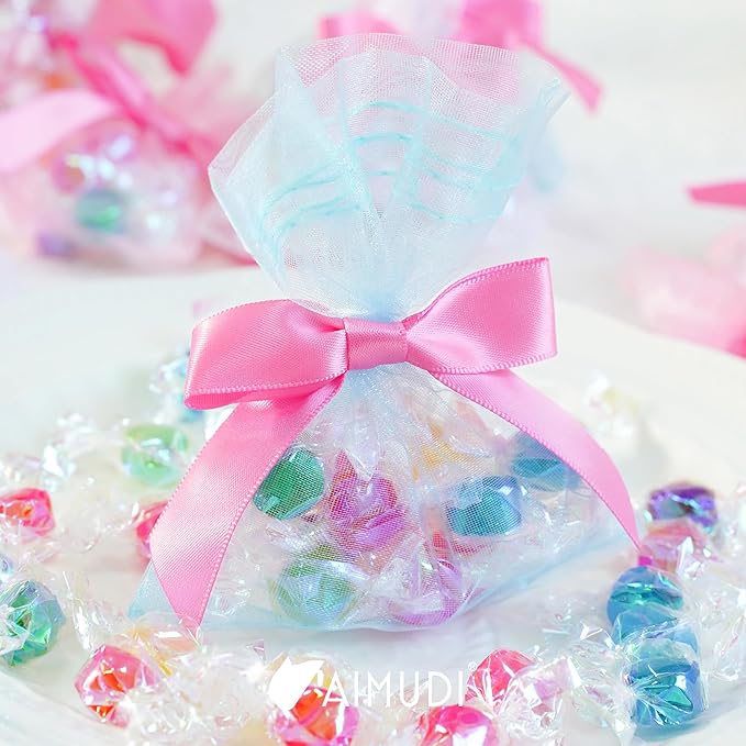 AIMUDI Hot Pink Bows 2.5" Pink Ribbon Valentine's Day Twist Tie Bow Pre Tied Bows Premade Bows for Crafts Treat Bags Cake Pop Party Decorations Candy Apple Box Wedding - 50 Counts