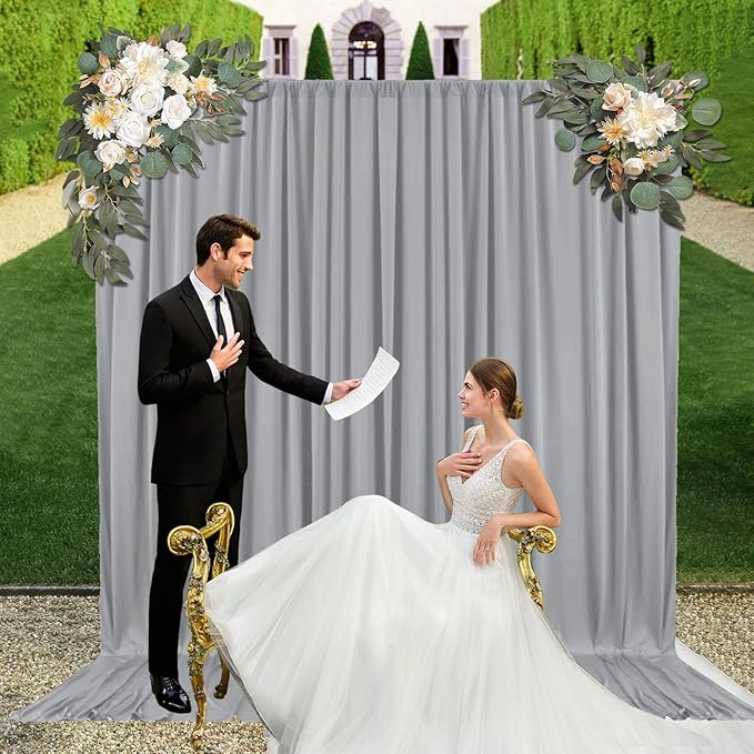 10ft x 10ft Dark Grey Backdrop Curtains for Parties, Fabric Satin Background Curtain with Rod Pockets for Weddings, Birthday, Baby Shower, Photography, Graduation Party Backdrop Drapes, 2 Panels