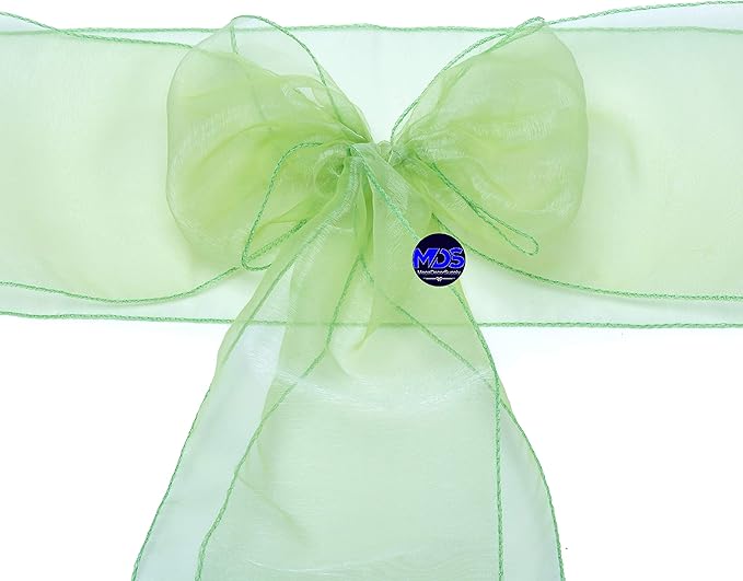MDS Pack of 10 PCS Organza Chair Sashes Wider Dining Chair Bows Ribbon Tie Back for Wedding Party Birthday Bridal Shower Reception Event Banquet Home Chair Cover Decoration - Apple Green