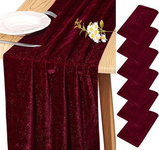 Velvet Table Runner 20 x 120 Inches 10ft Luxurious Thick Soft Velvet Christmas Thanksgiving Wedding Reception Table Runner for Party Reception Decorations(Burgundy, 6 Pack)