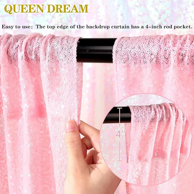 Backdrop Curtain Sequin Fabric 6 Pcs 2ftx8ft Pink Sequin Curtains Backdrop Drapes for Wedding Party Home Decorations