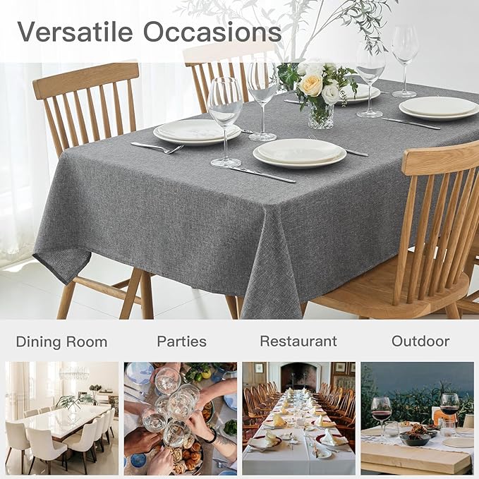 maxmill Square Linen Textured Tablecloth Waterproof Spillproof Wrinkle Free Slubby Textured Table Cloth for Dinner and Party Washable Wipeable Fabric Table Cover Decoration, 60 x 60 Inch, Dark Grey