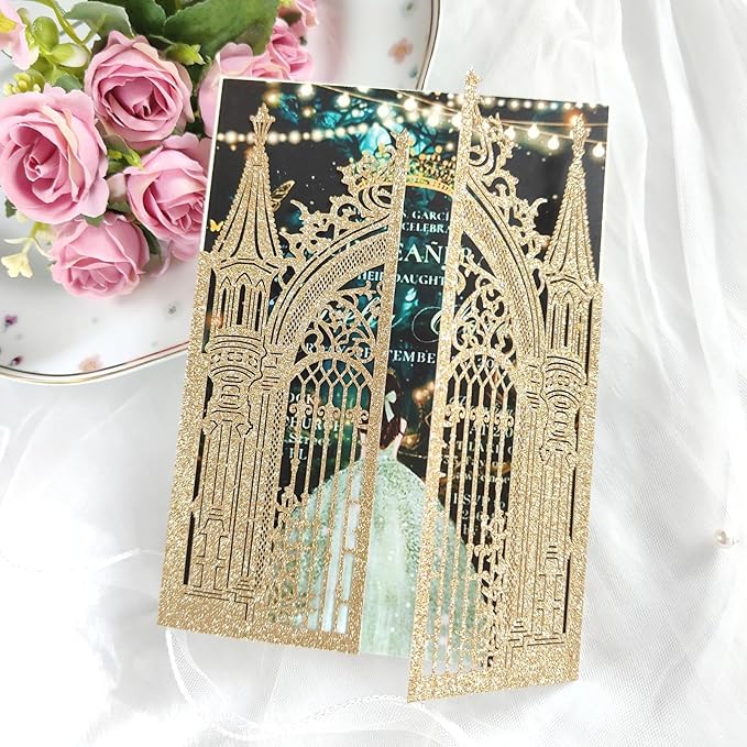 20PCS Laser Cut Wedding Invitations,Wedding Invitation Card Pocket,Quince Invites,Sweet 16 Invitations,Quinceanera Invitations,Laser Cut Invitations For All Occasions