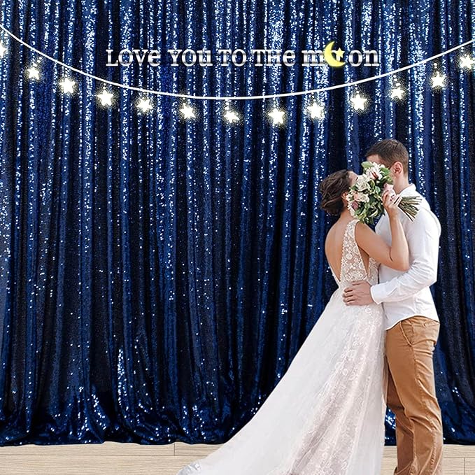 ShiDianYi Navy Blue Sequined 8FTx10FT Wedding & Party Backdrop - Baby Shower/Birthday Backdrop Curtain