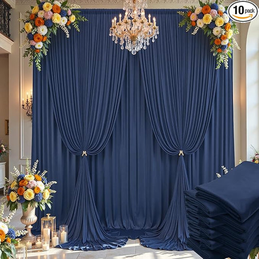 50×14ft Wrinkle Free Navy Blue Backdrop Curtain for Wedding Parties,10 Panels 5×14ft Height Soft Silky Polyester Photo Backdrop Drapes Curtains for Birthday Photography Stage Events Background Cloth