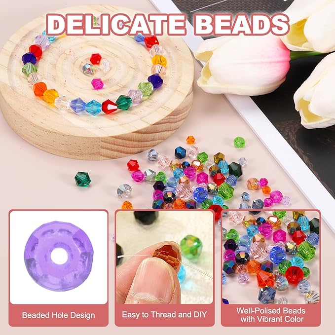 PATIKIL 1000pcs 3mm Bicone Glass Crystal Beads, Faceted Glass Spacer Beads with Box for Jewelry Making Bracelet Necklace Earrings DIY Suncatcher Craft, Purple
