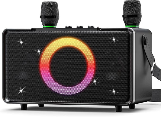 GFEEN Portable Bluetooth Speaker: 200W Peak, Deep Bass, 15H Playtime, Large Party Wireless Speakers, Powerful Loud Sound, Light Show, Fast Charging for Outdoor, Backyard, Home(Silver with 2Mic)