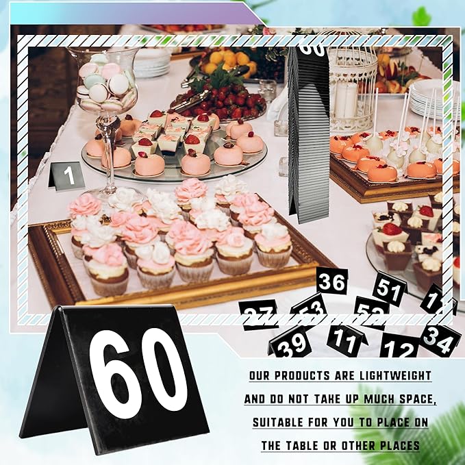 60 Pcs Black Acrylic Table Numbers 1-60 Double Sided Restaurant Table Order Number Wedding Numbers Cards for Party Banquets Service Receptions