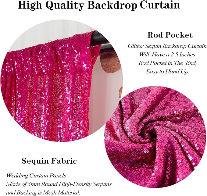 DUOBAO 7FTx7FT Fuchsia Glitter Sequin Backdrop - Perfect for Christmas, Weddings, Parties & Photography